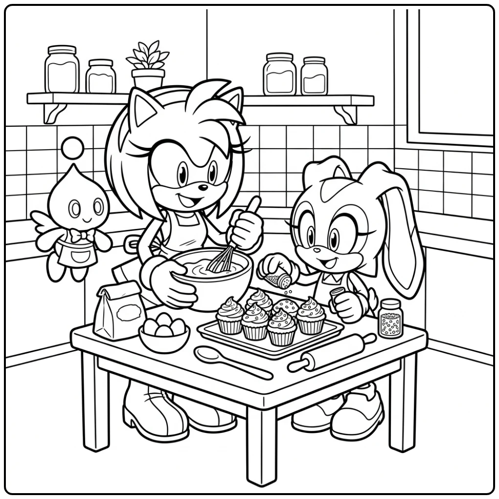 Fun Sonic Amy Cream and Cheese Baking Cupcakes coloring page