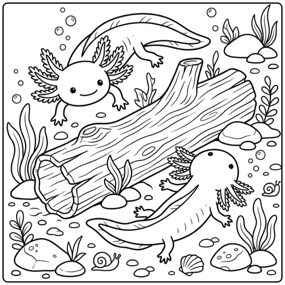 Fun Axolotl Swimming Friends Underwater coloring page