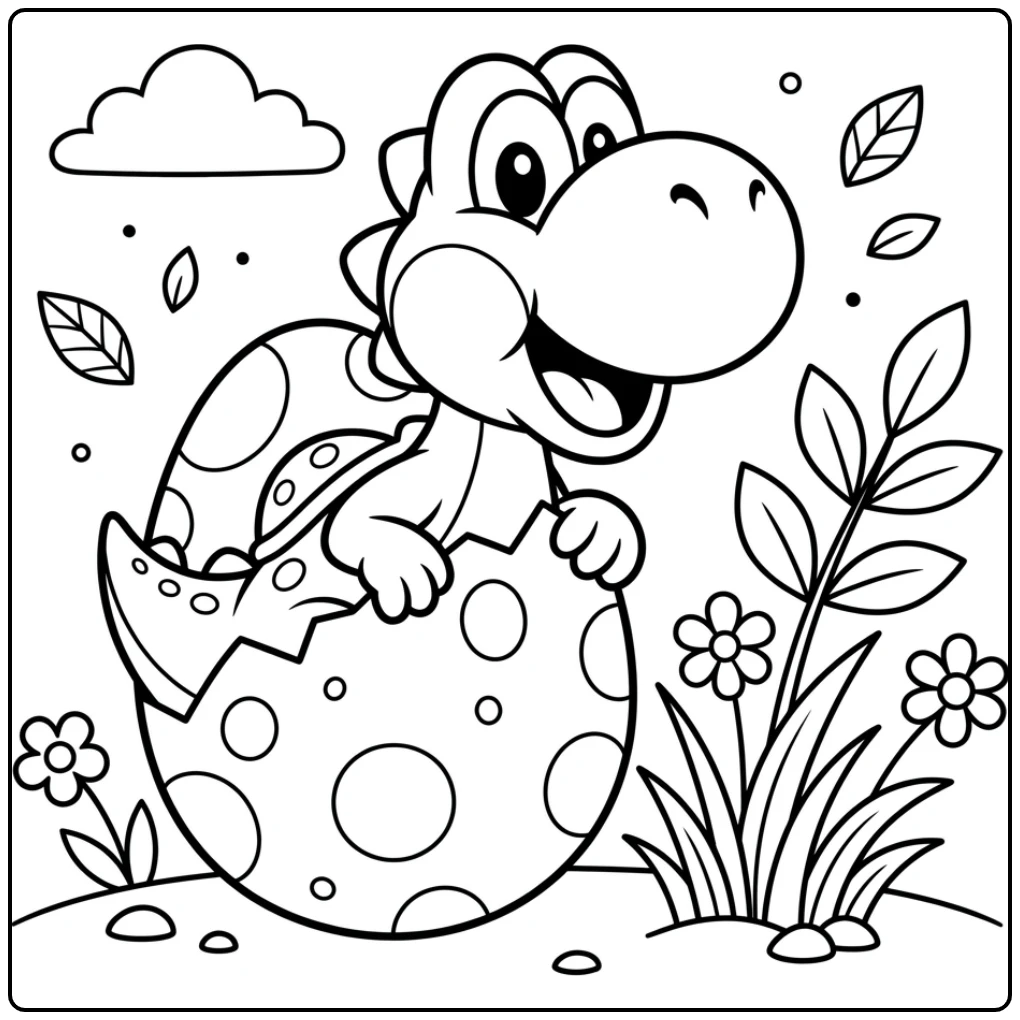 Fun Baby Yoshi That Behind Egg Appearing coloring page