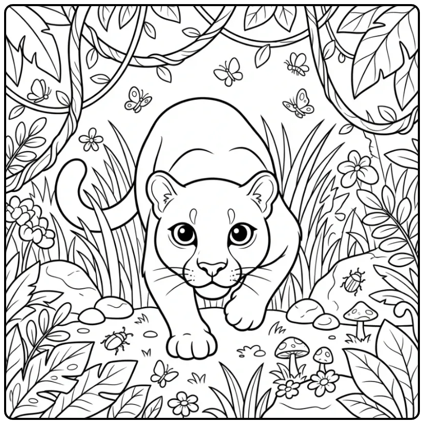 Fun Cartoon Puma in the Jungle coloring page