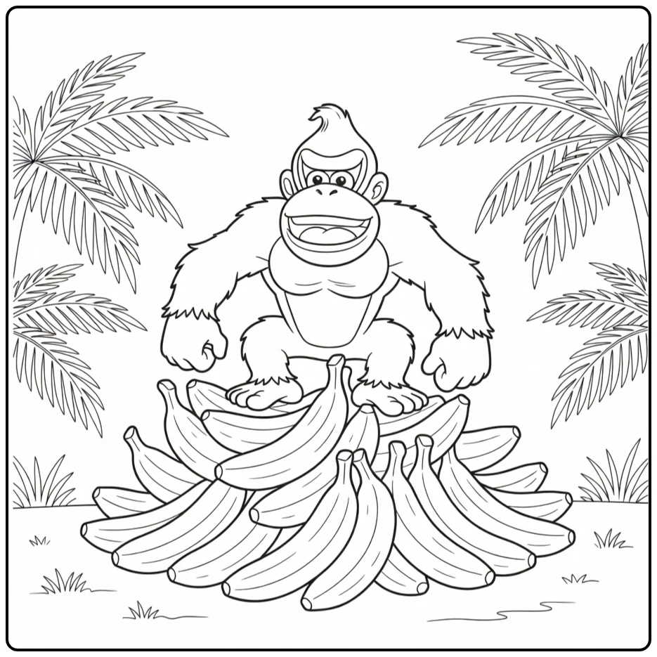 Fun Donkey Kong in the Jungle with Bananas coloring page