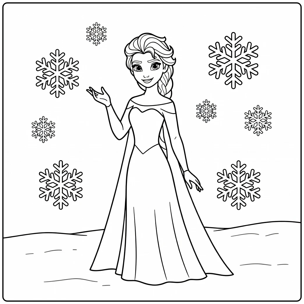 Fun Elsa Easy for Children with Snowflake coloring page