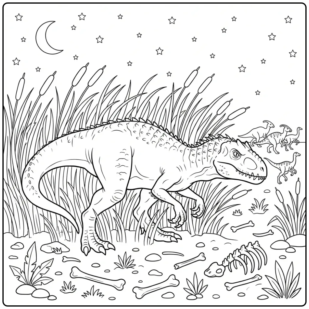 Fun Indominus Rex Under the Moon and Stars coloring page