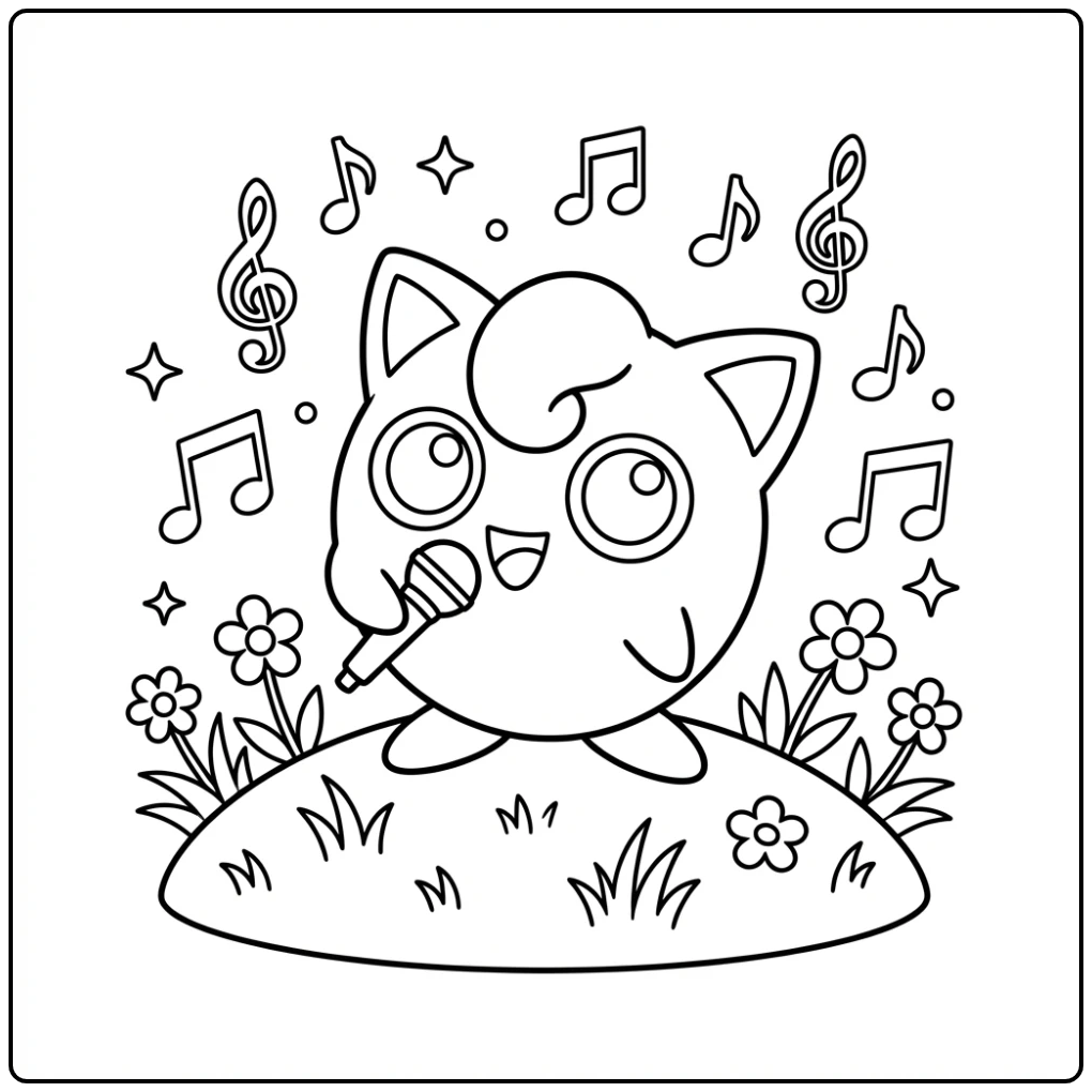 Fun Jigglypuff Cheerful Music Notes coloring page