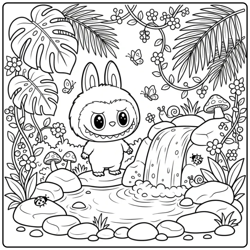 Fun Kawaii Labubu Jungle Theme coloring page