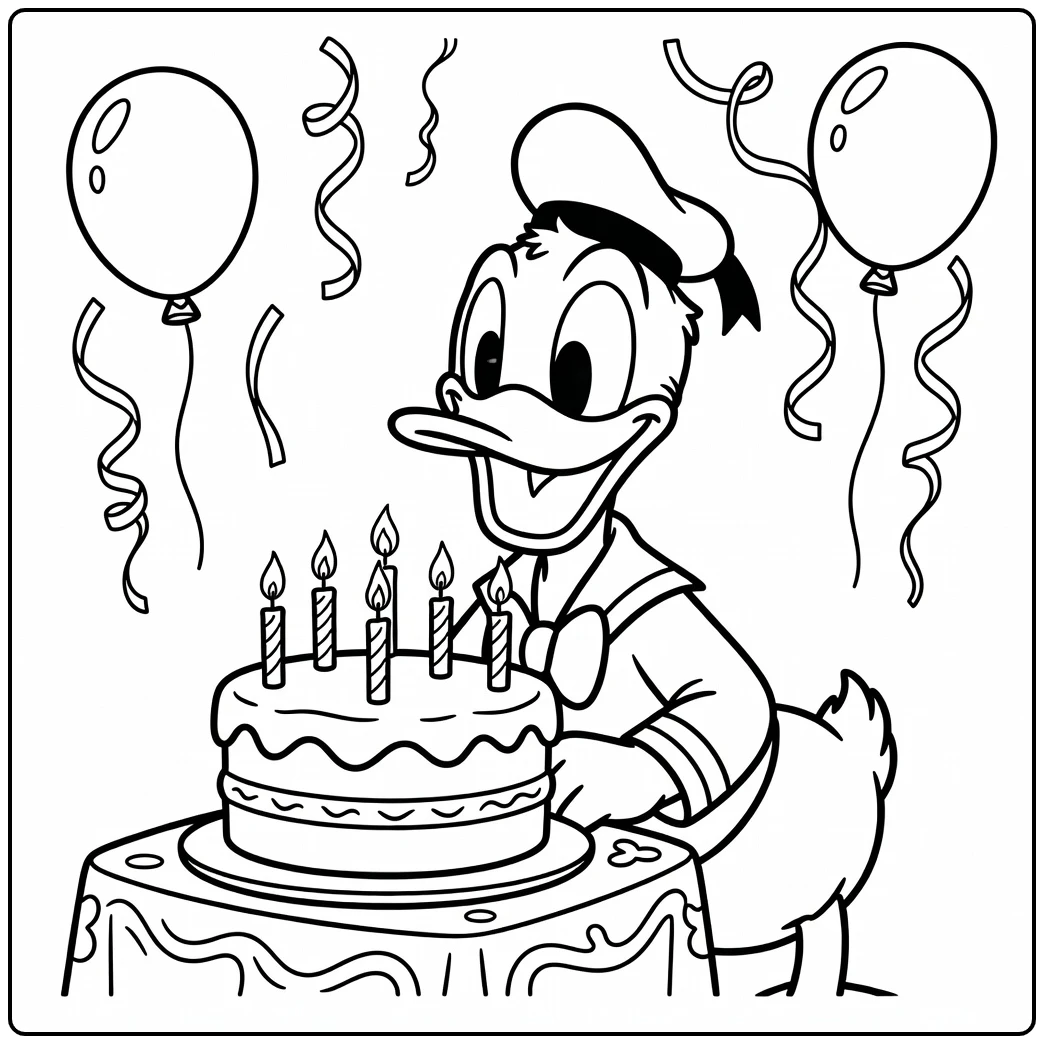 Fun Donald Duck Birthday Blowing Candles coloring page