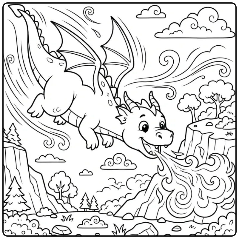 Fun Fire Dragon Diving Downward coloring page