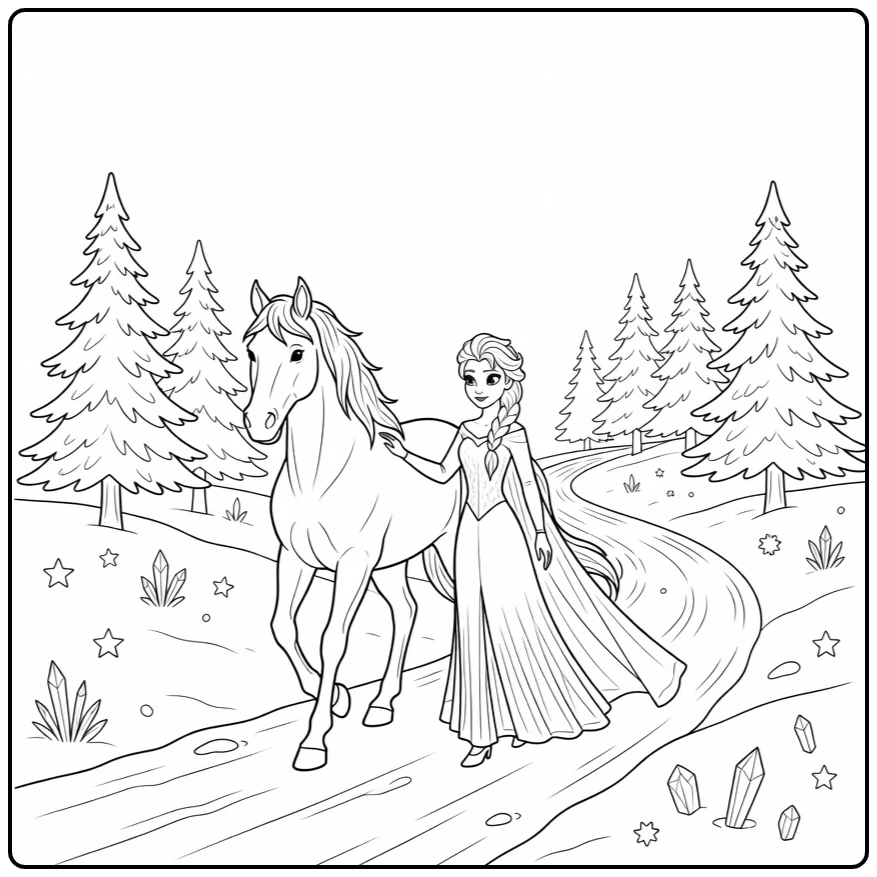 Fun Elsa Horse with Ice Crystals coloring page