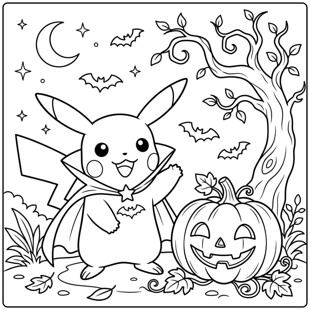 Fun Halloween Pokemon Pikachu's Spooky Adventure coloring page
