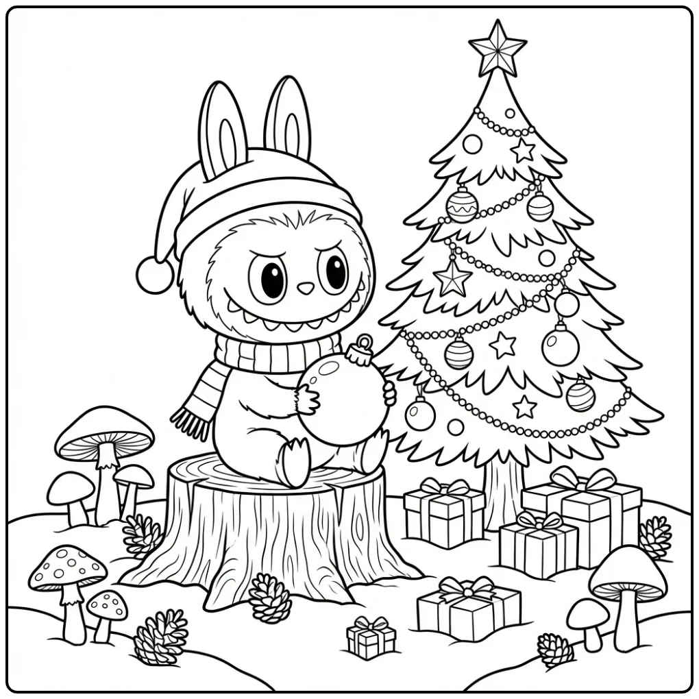 Labubu Christmas coloring page