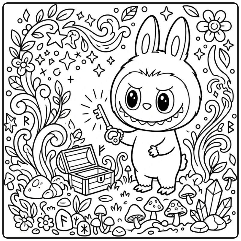 Fun Labubu Secret with Hidden Treasure coloring page