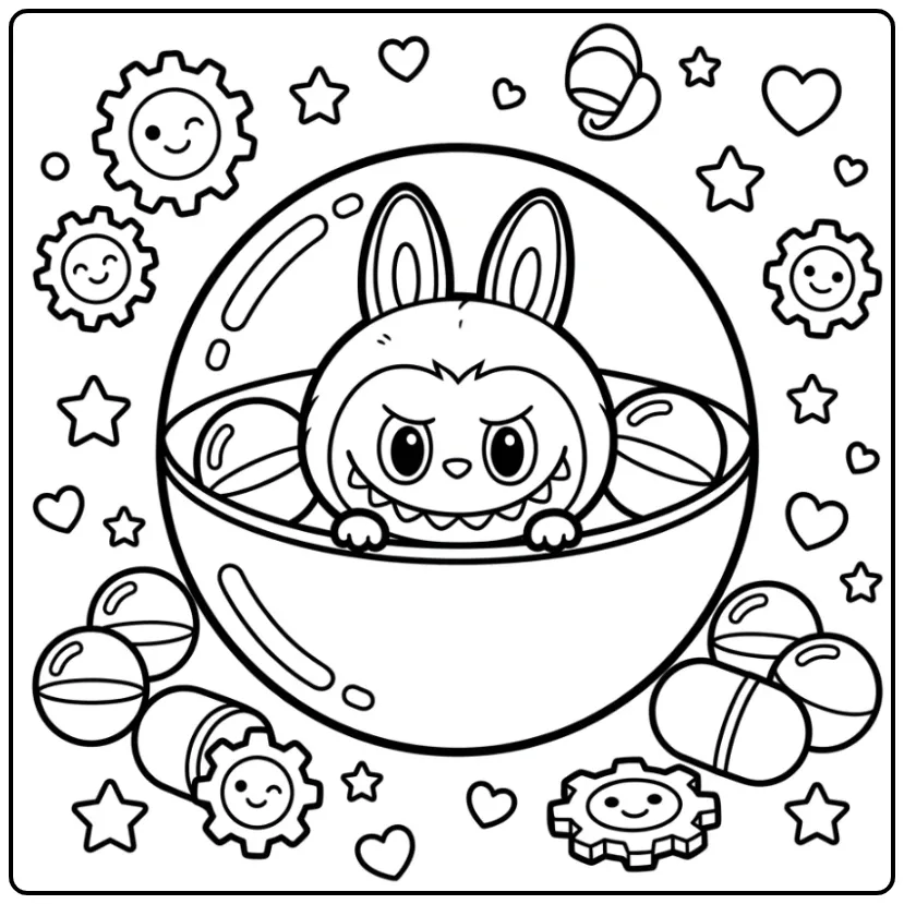 Fun Labubu Secret in a Toy Ball coloring page