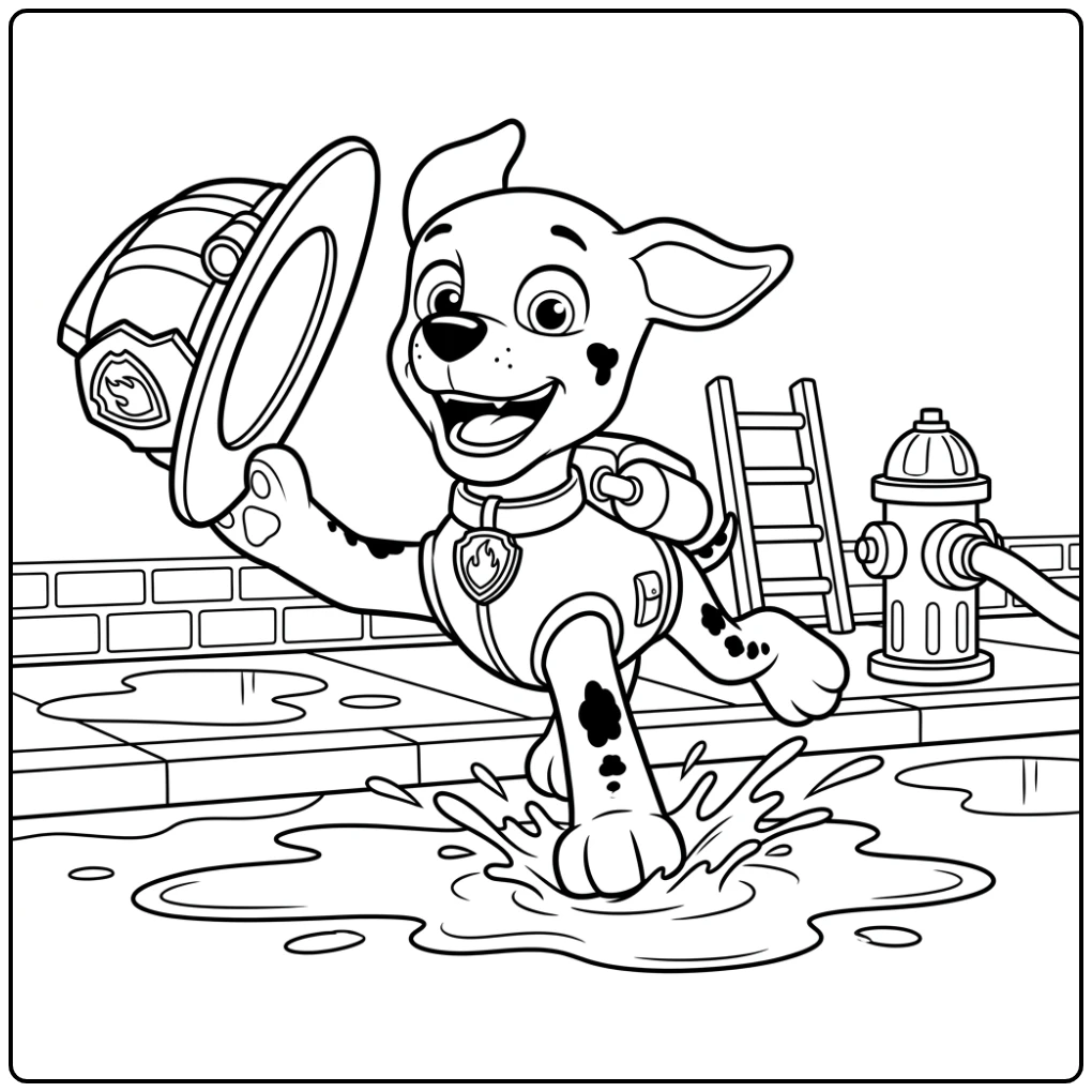 Fun Paw Patrol Marshall That Stumbling with His Helmet coloring page