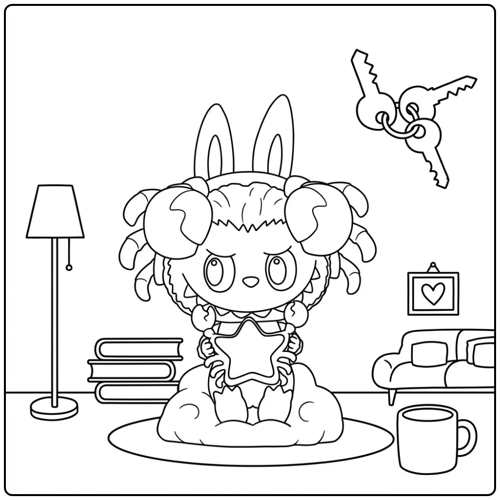 Fun Cancer Rabbit with Stars and Clouds coloring page