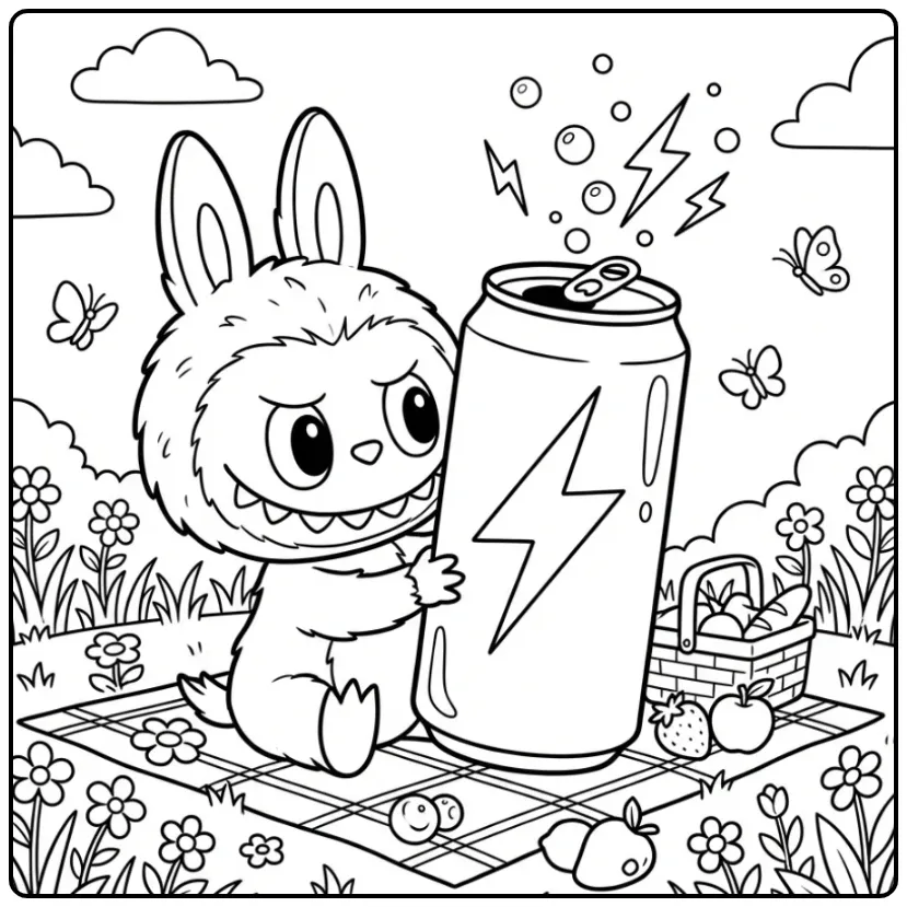 Fun Labubu Big Into Energy During a Picnic coloring page