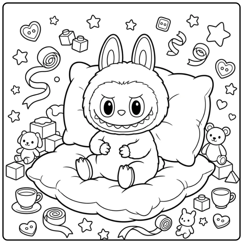 Fun Labubu Pop Stars and Hearts coloring page