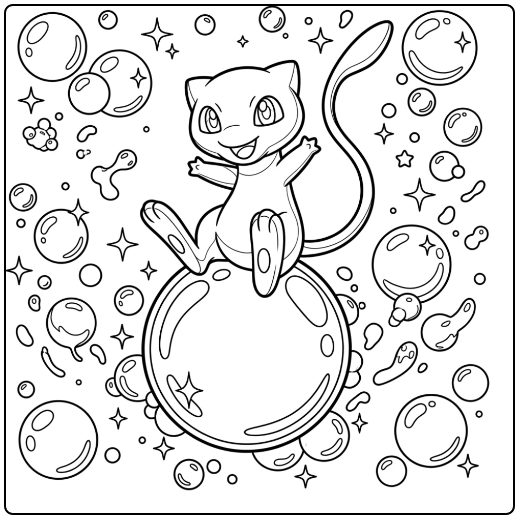 Fun Mew Bubbles for Children coloring page