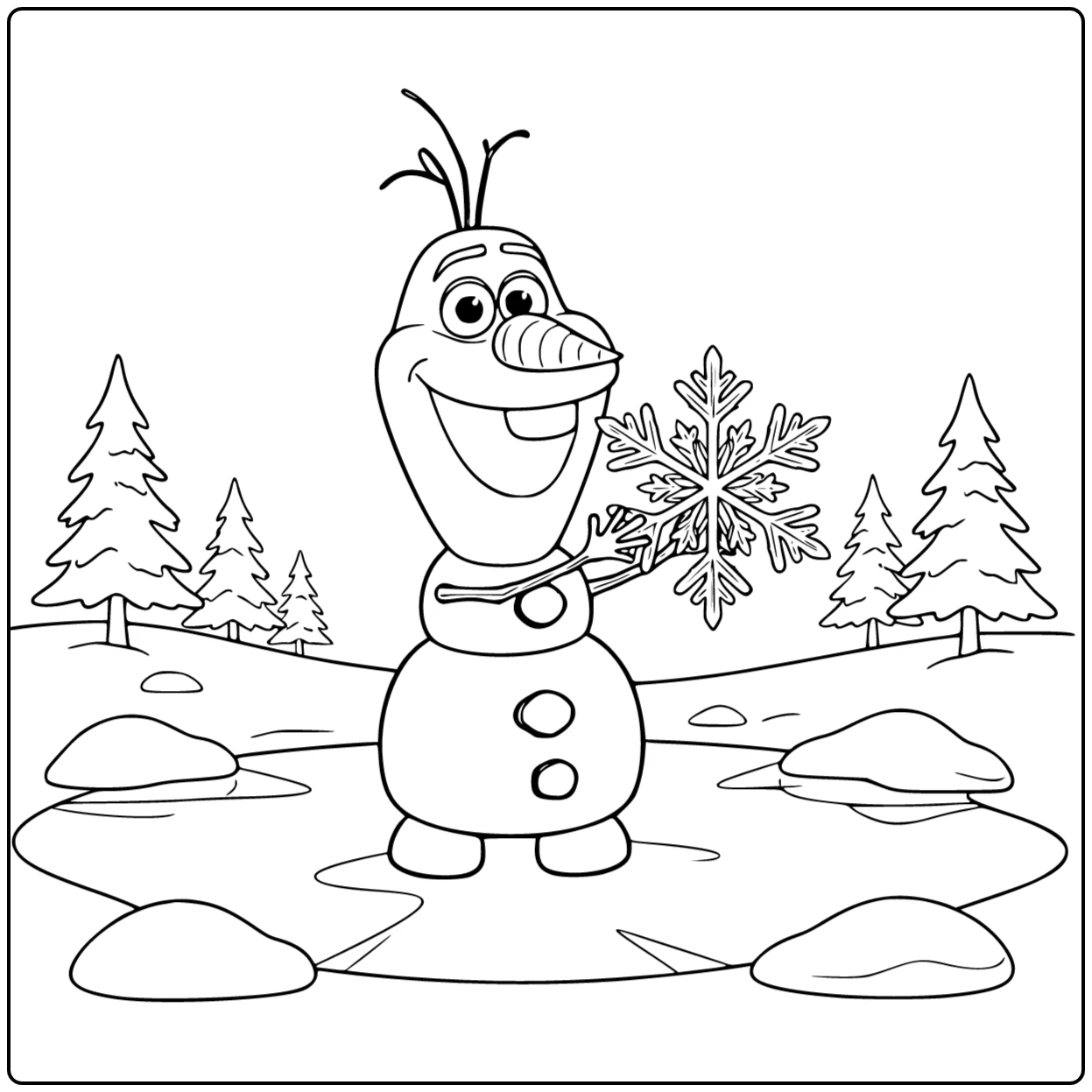 Fun Olaf on the Edge of a Frozen Pond coloring page