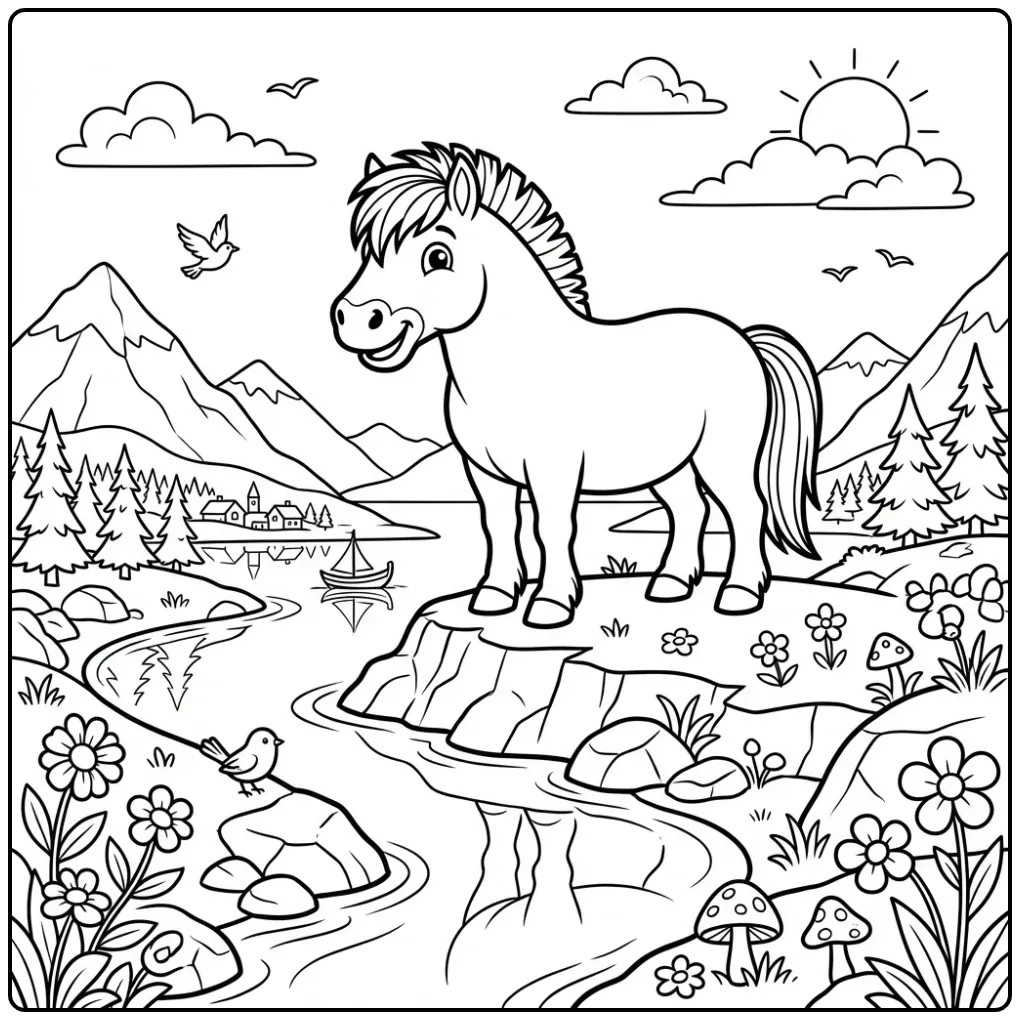 Fun Fjord Horse in Nature coloring page