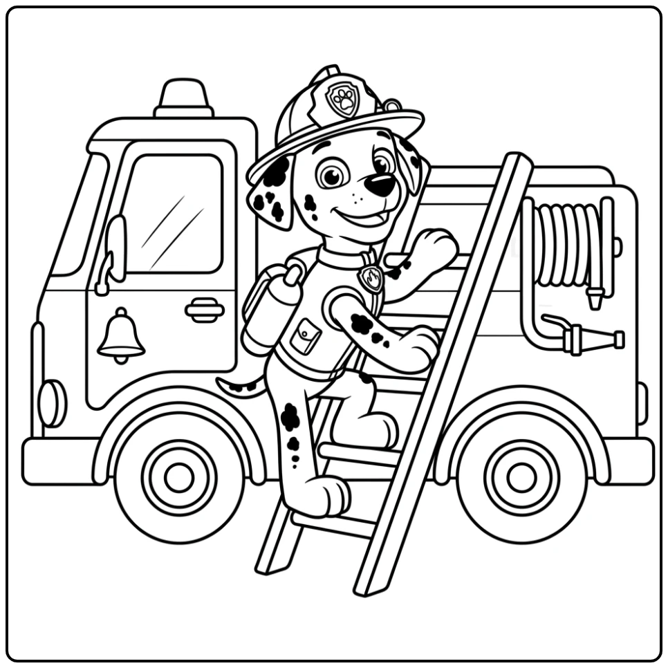Fun Easy Paw Patrol Marshall on the Ladder coloring page