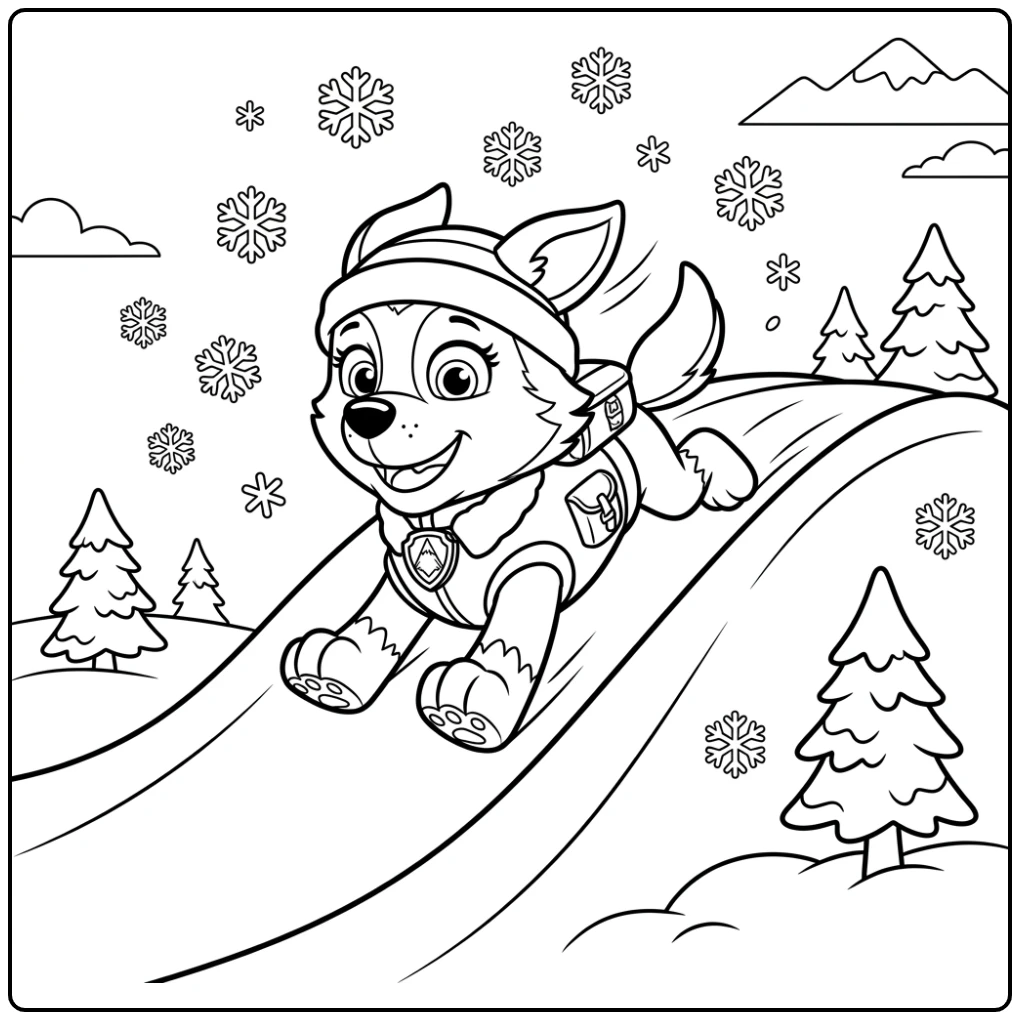 Fun Easy Paw Patrol with Everest in the Snow coloring page