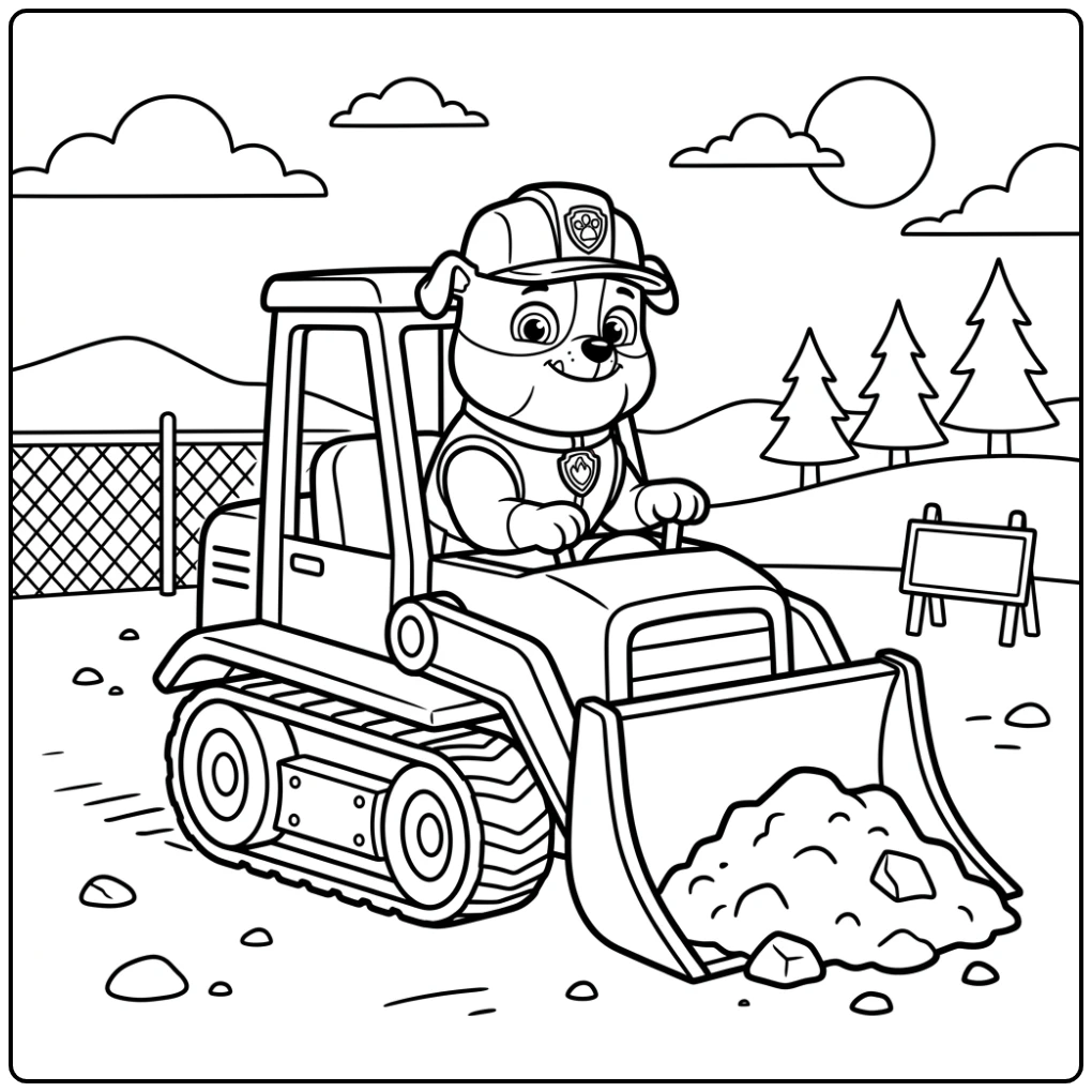Fun Easy Paw Patrol with Rubble on the Bulldozer coloring page