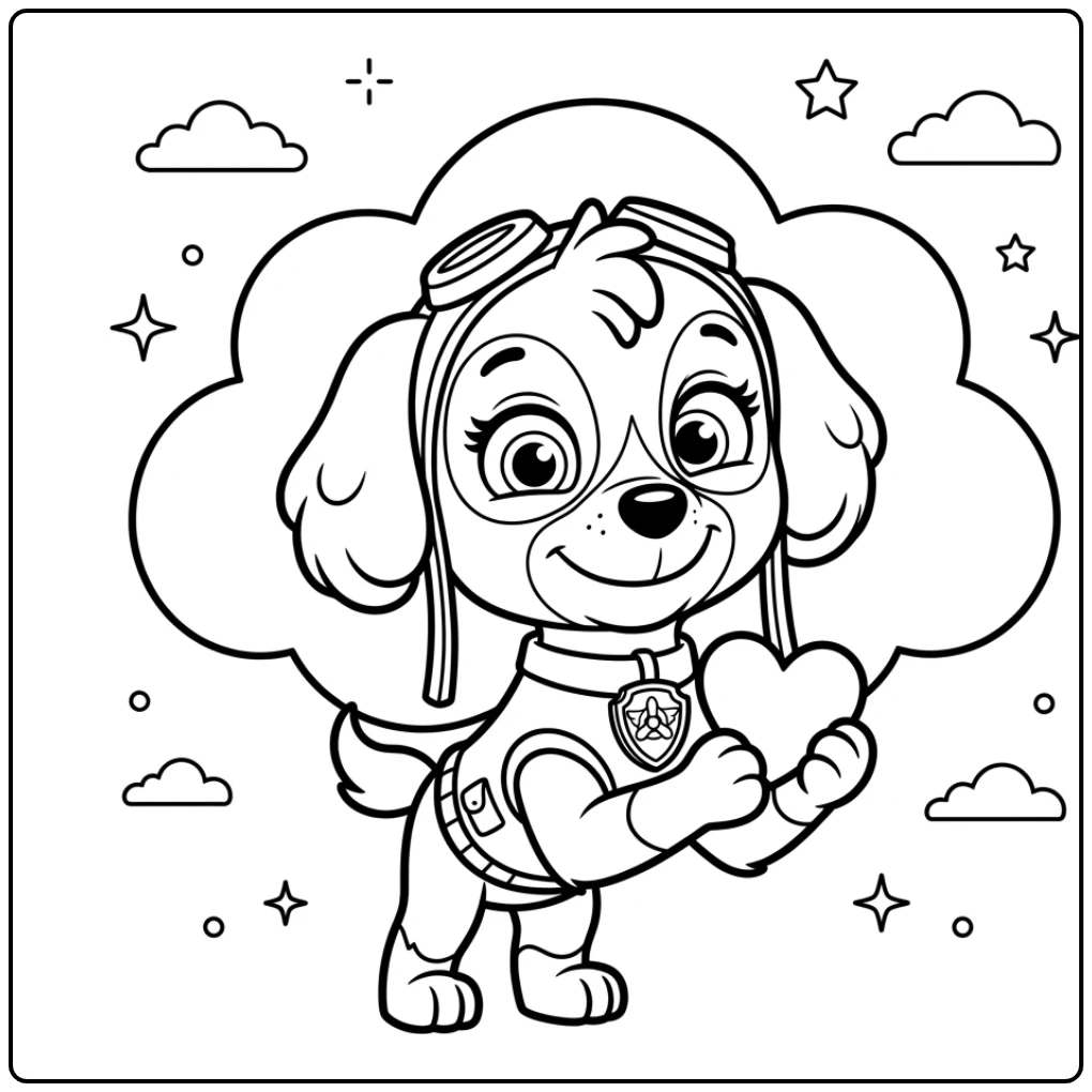 Fun Easy Paw Patrol with Skye and a Heart coloring page