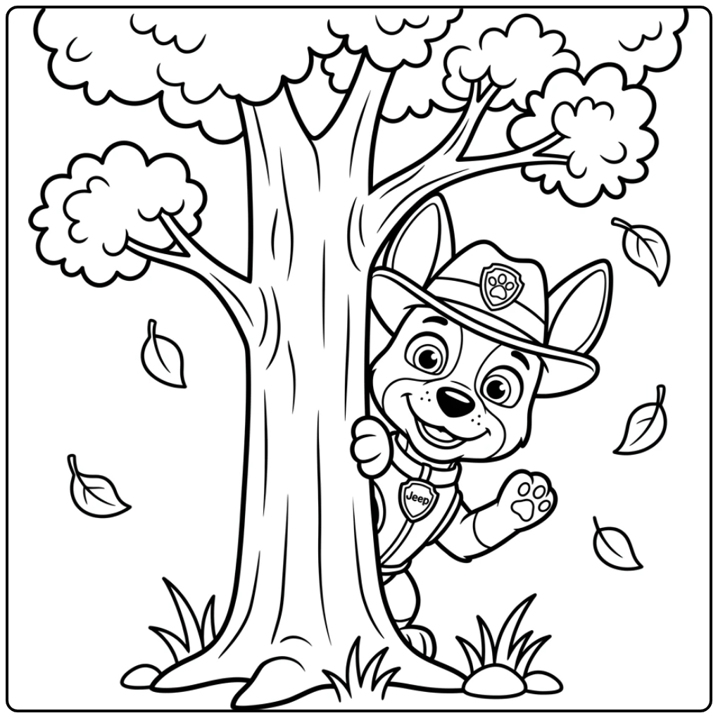 Fun Easy Paw Patrol Tracker with a Tree coloring page