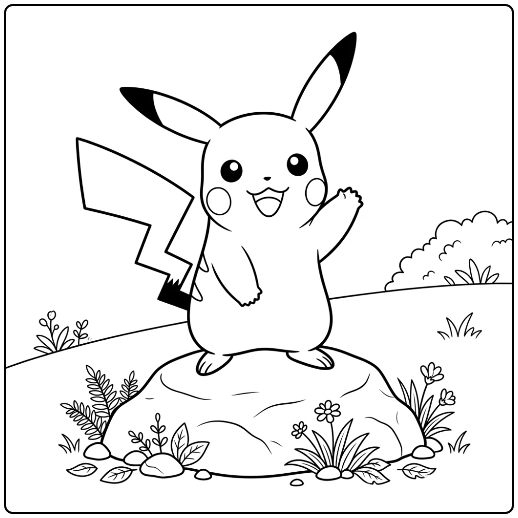 Fun Pikachu Plants on a Smooth Rock coloring page