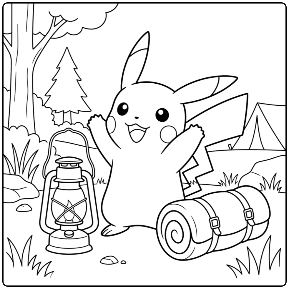 Fun Pikachu on an Adventurous Camping Trip coloring page