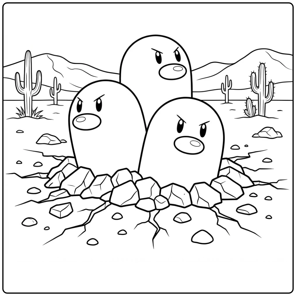 Fun Pokemon Dugtrio Cactuses coloring page