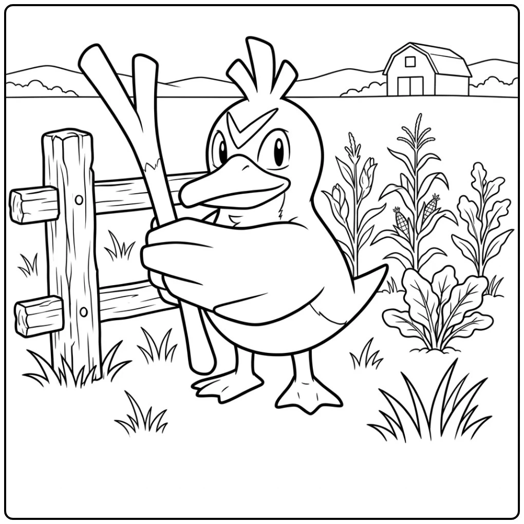 Fun Pokemon Farfetch'd a Rustic Fence coloring page
