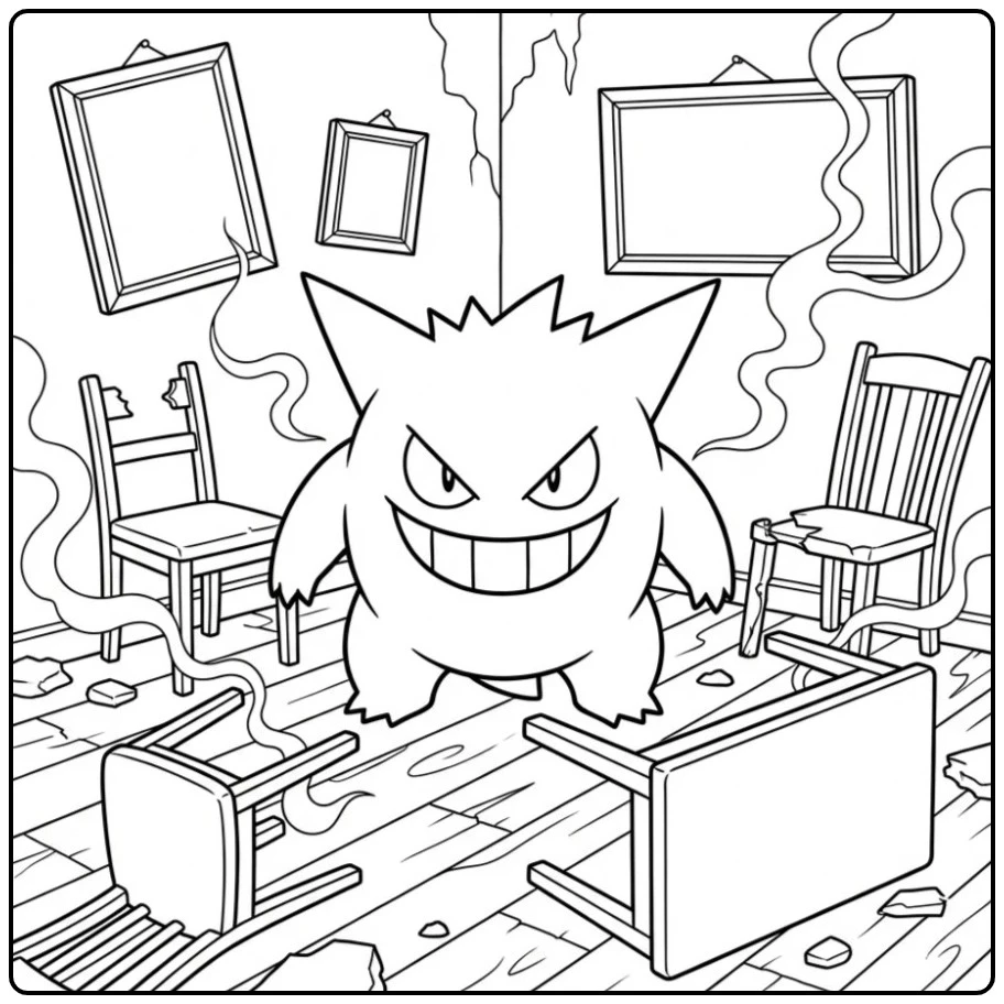 Fun Pokemon Gengar Wisps of Smoke and Furniture coloring page