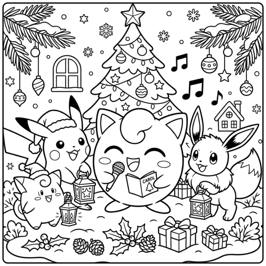 Fun Pokemon Jigglypuff Singing Christmas Carols coloring page