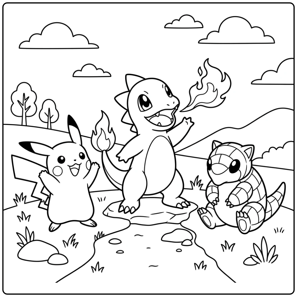 Fun Pokemon Easy Charmander Fire Attack Practicing coloring page