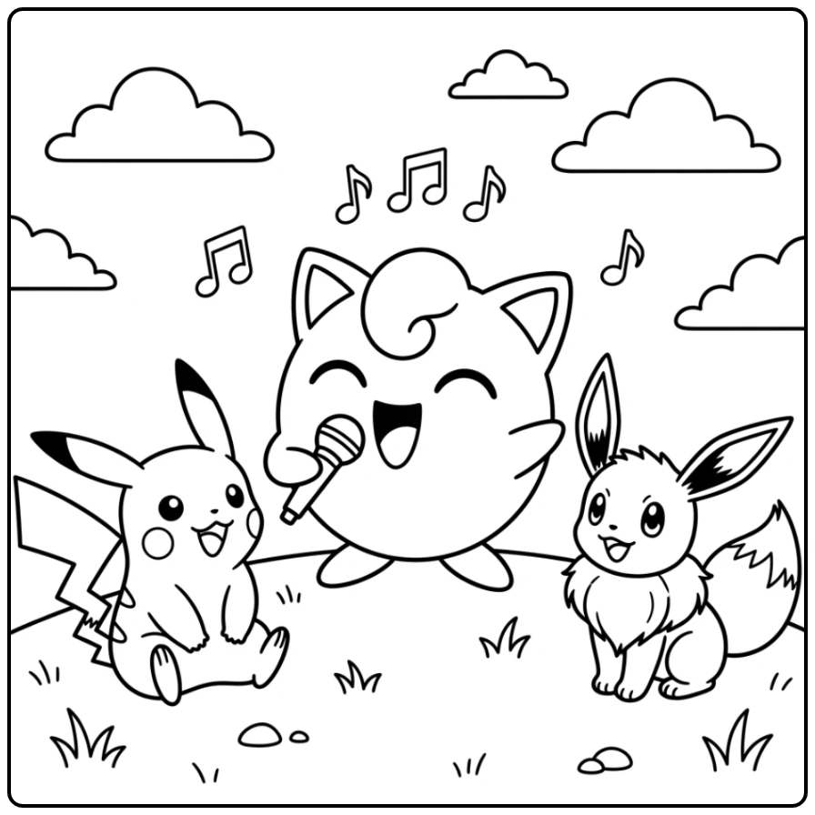 Fun Pokemon Easy Singing Jigglypuff with Friends coloring page