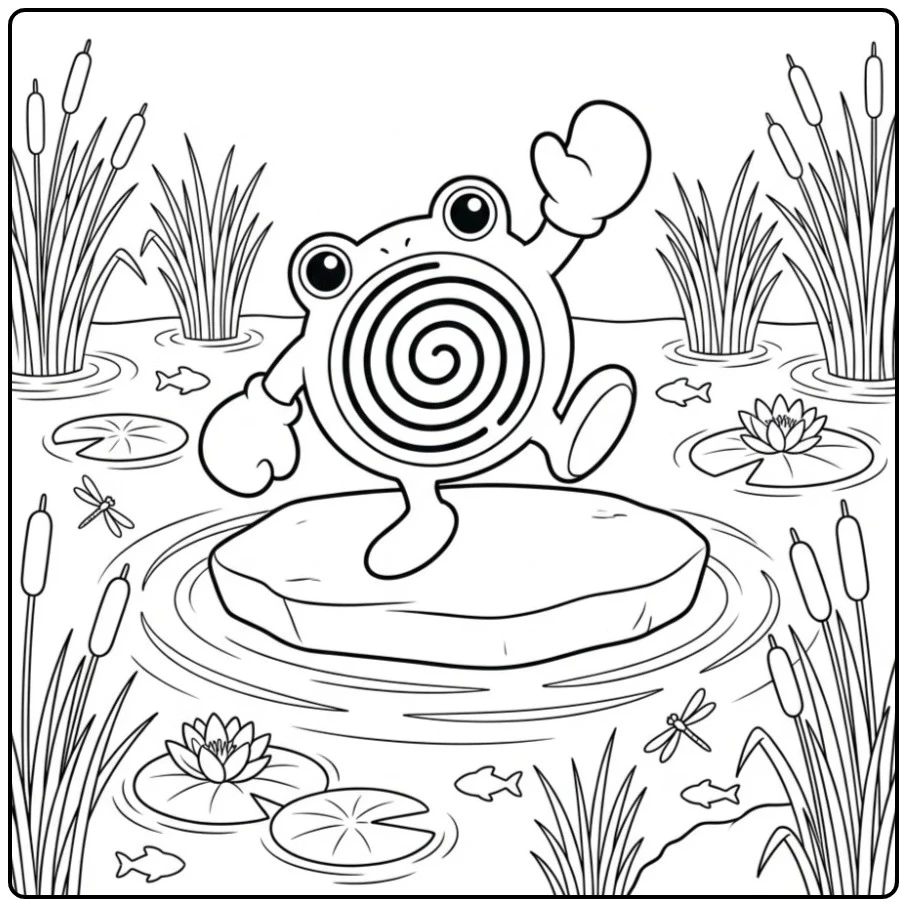 Fun Pokemon Poliwhirl Lily Pads coloring page