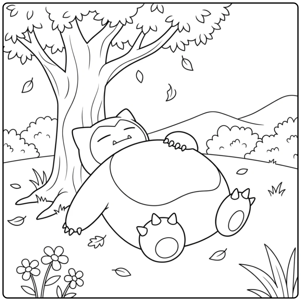 Fun Pokemon Snorlax in the Quiet Nature coloring page