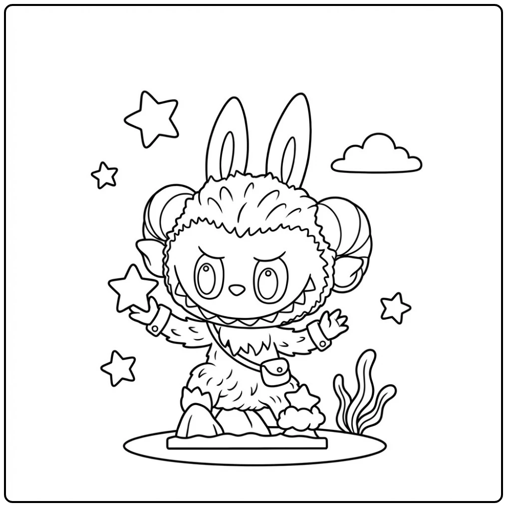 Fun Aries Magical Creature with Stars coloring page