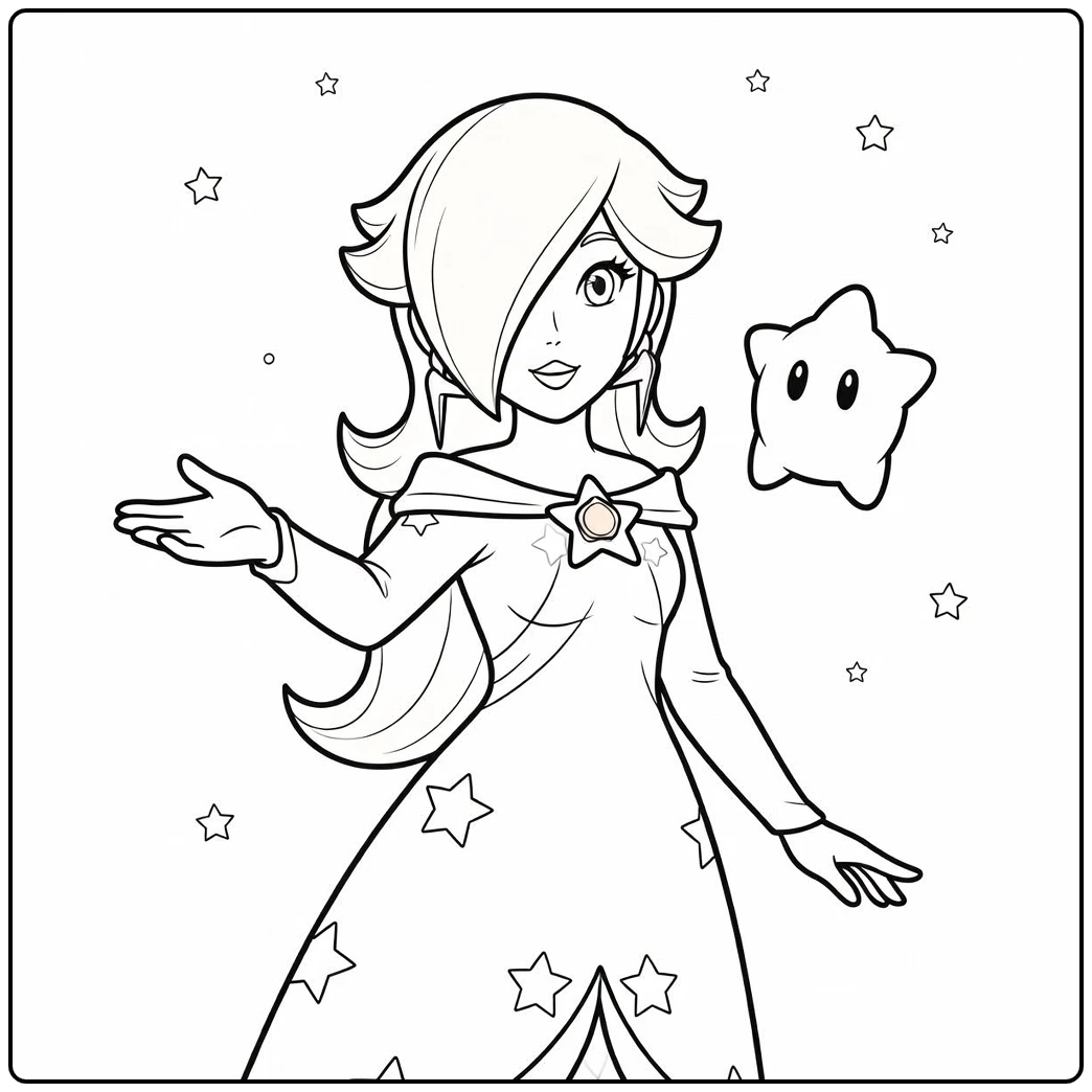 Fun Rosalina with a Cute Floating Luma coloring page
