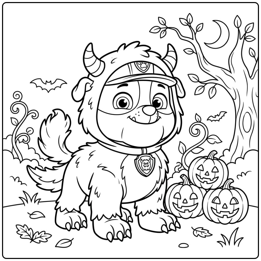 Fun Rubble Paw Patrol Halloween Pumpkins coloring page