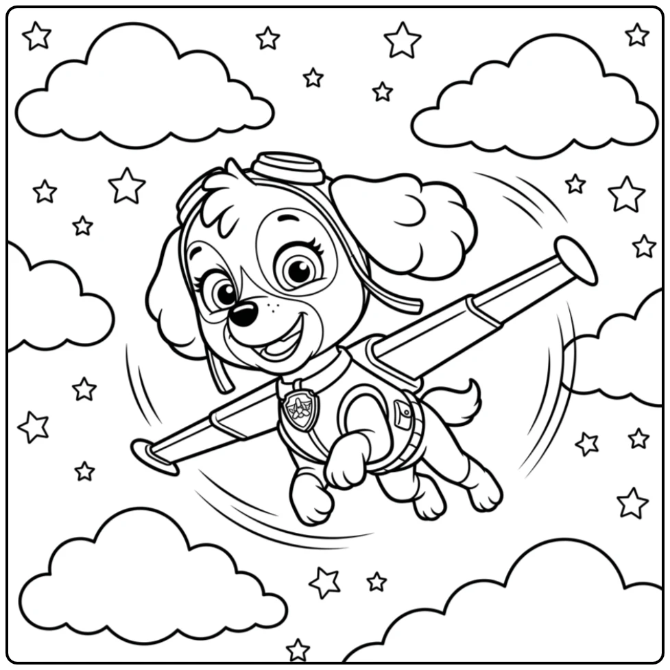 Fun Paw Patrol Skye Spinning in the Sky coloring page
