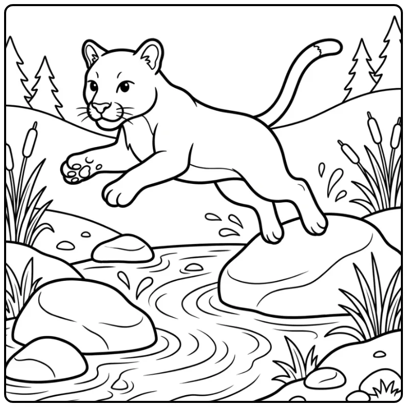 Fun Jumping Puma for Children coloring page