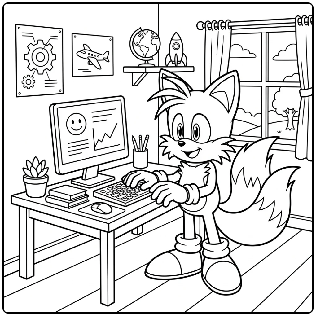 Fun Tails at Work with the Computer coloring page