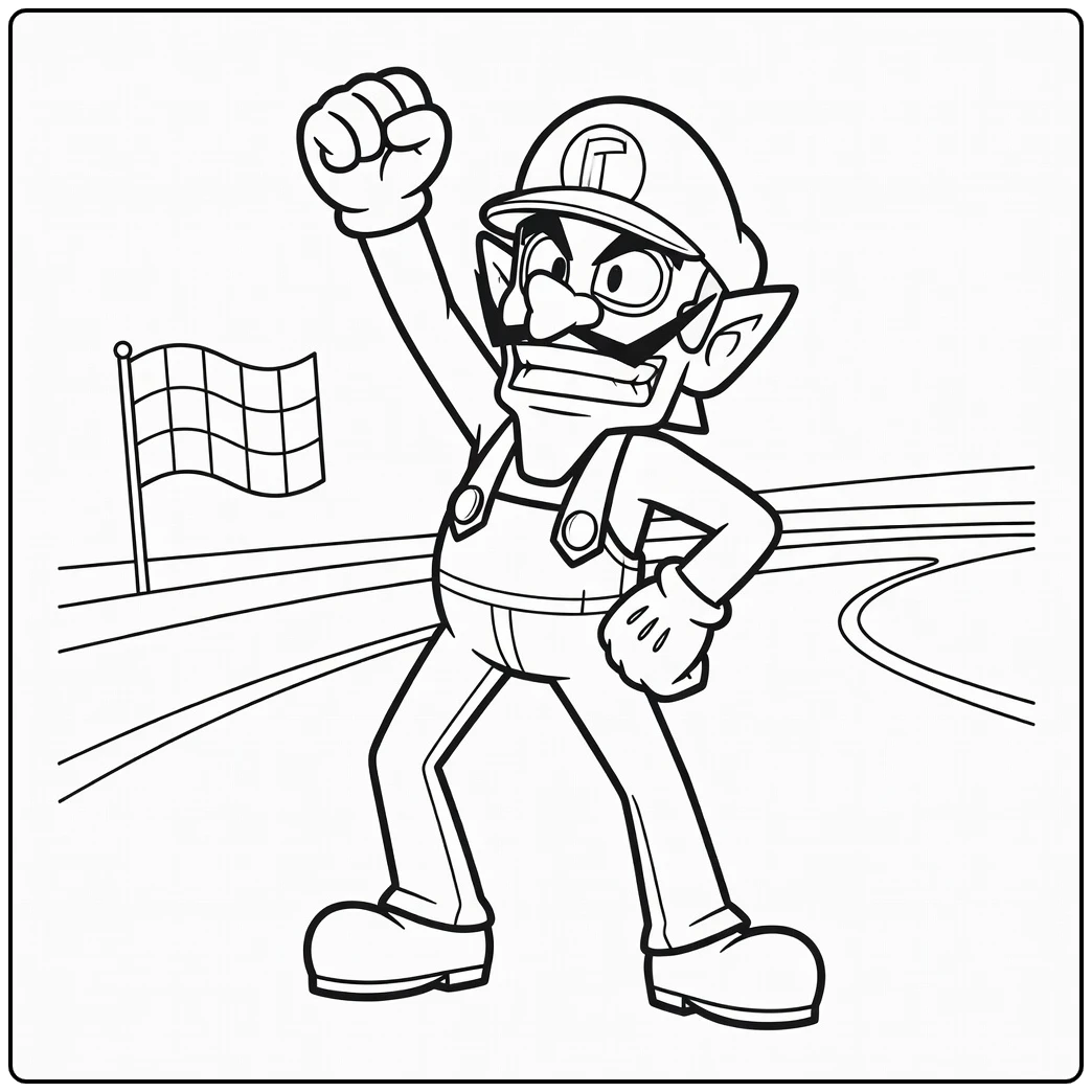 Fun Waluigi Dramatic Victory Pose coloring page