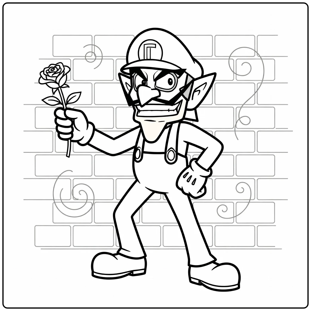 Fun Waluigi Rose for Charming Pose coloring page