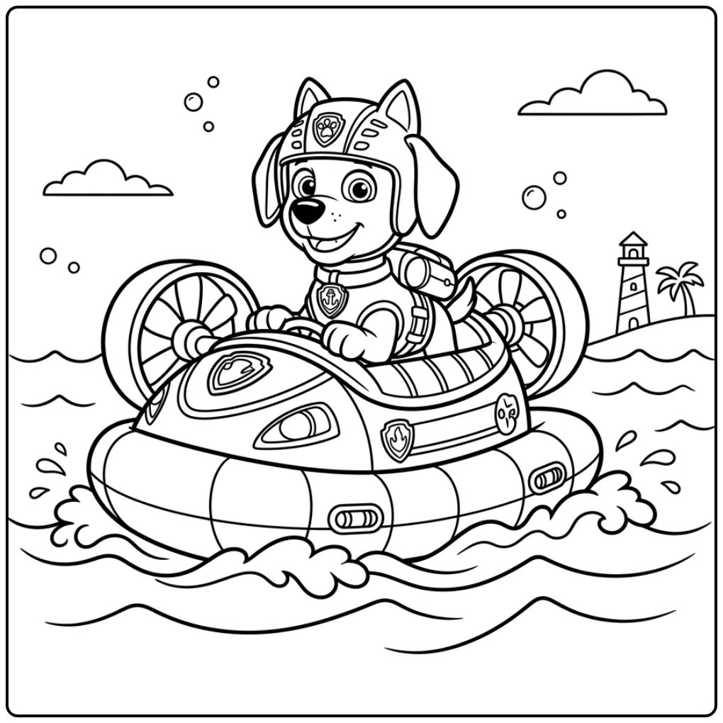 Fun Zuma Easy Paw Patrol with His Hovercraft coloring page
