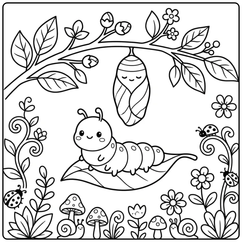 Butterfly and Caterpillar Life Cycle coloring page