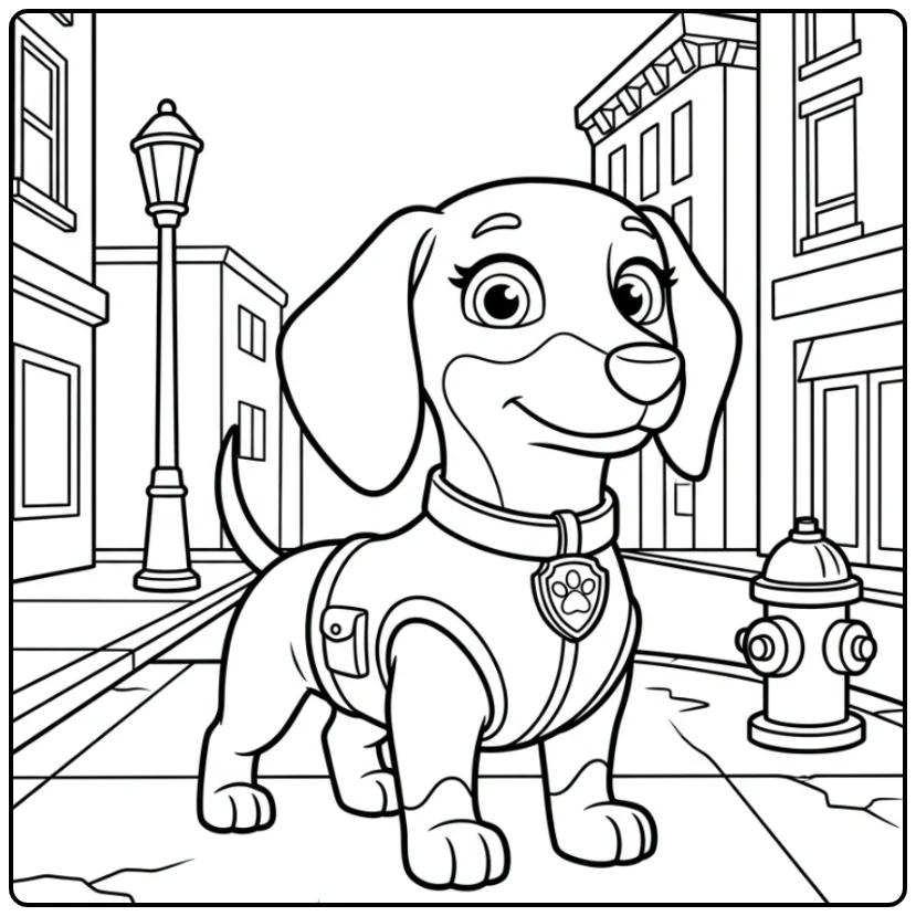 Action-packed Paw Patrol Liberty on the Sidewalk coloring page