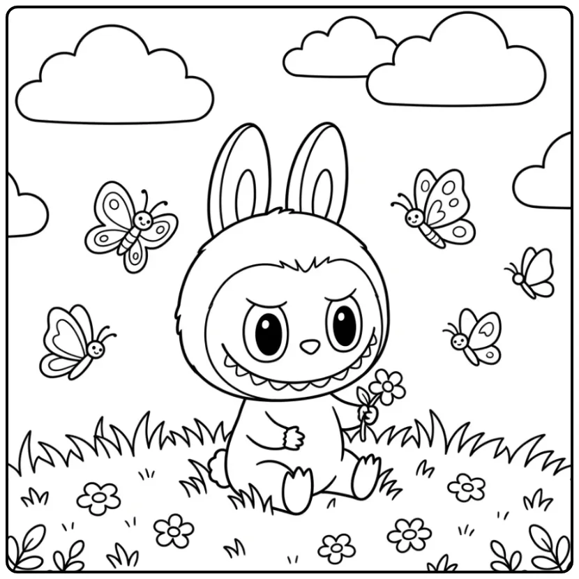 Sweet Baby Labubu Butterflies and Clouds coloring page